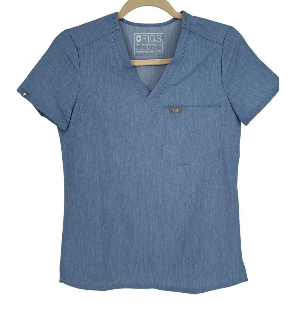 FIGS Catarina Scrub Top Womens XXS Blue One Pocket FIONx Stretch Medical Top NWT